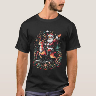 Deer Xmas Ugly Santa Riding Bunny Christmas T-Shirt