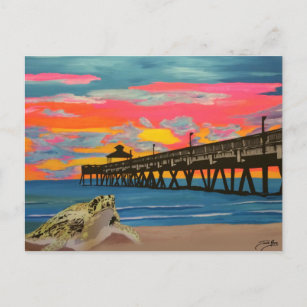 Deerfield Beach Pier Pop! painting on a Postcard