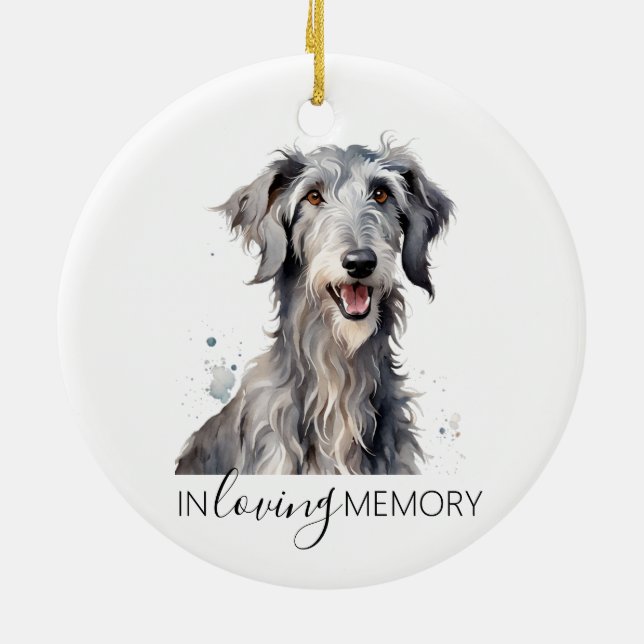 Deerhound memorial watercolour christmas ceramic tree decoration (Back)