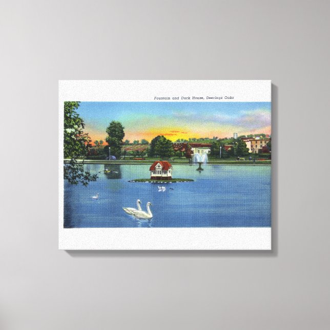 Deering Oaks Fountain and Duck House View Canvas Print (Front)