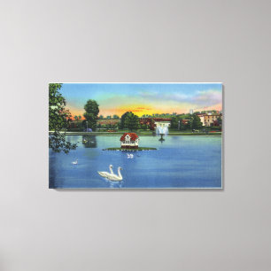 Deering Oaks Fountain and Duck House View Canvas Print