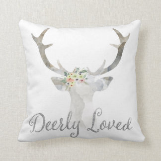 Deerly Loved Deer Boho Woodland Girl Throw Pillow