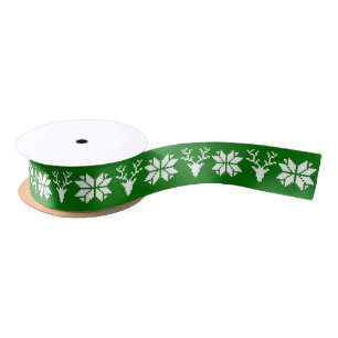 Deers And Snowflakes Ornaments Satin Ribbon