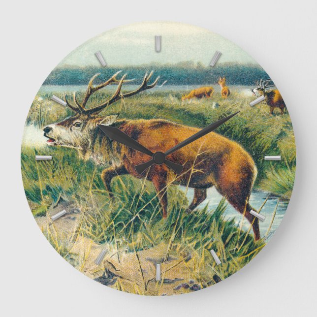 Deers by Dawn's Early Light Large Clock (Front)