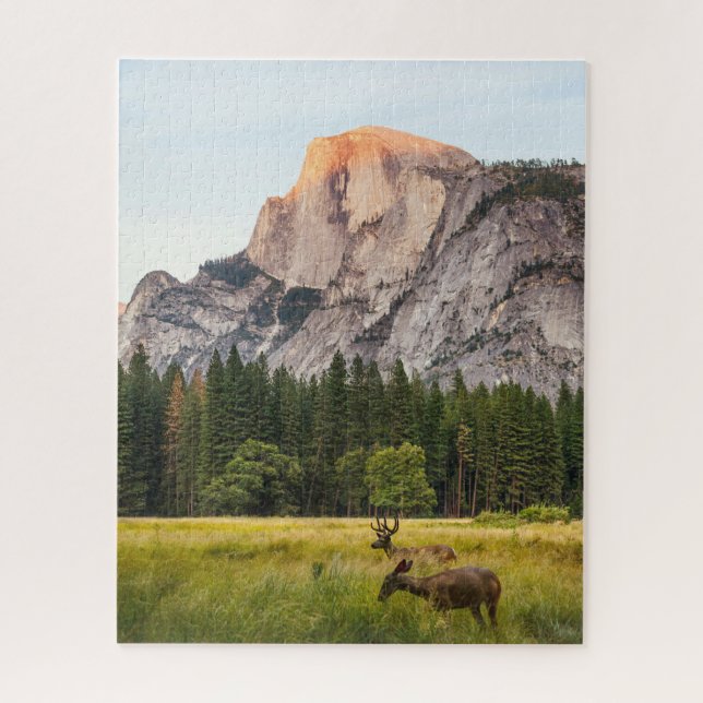 Deers in a Field Mountains Landscape  Jigsaw Puzzle (Vertical)