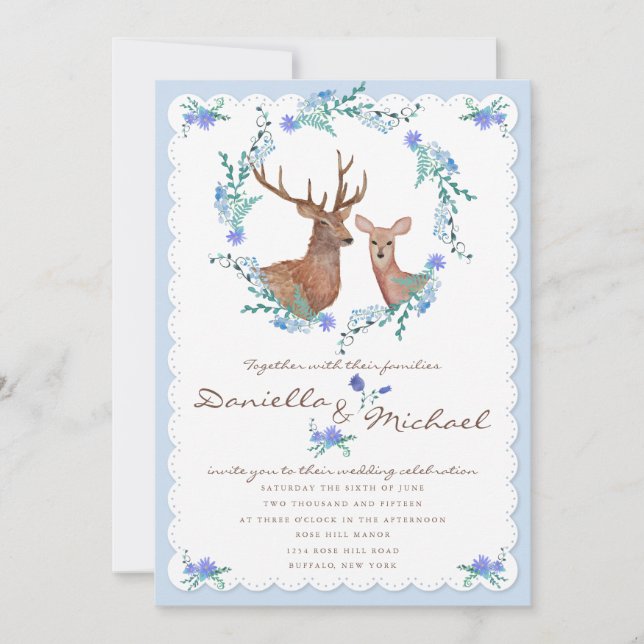 Deers in Love Woodland Winter Wedding Invitation (Front)