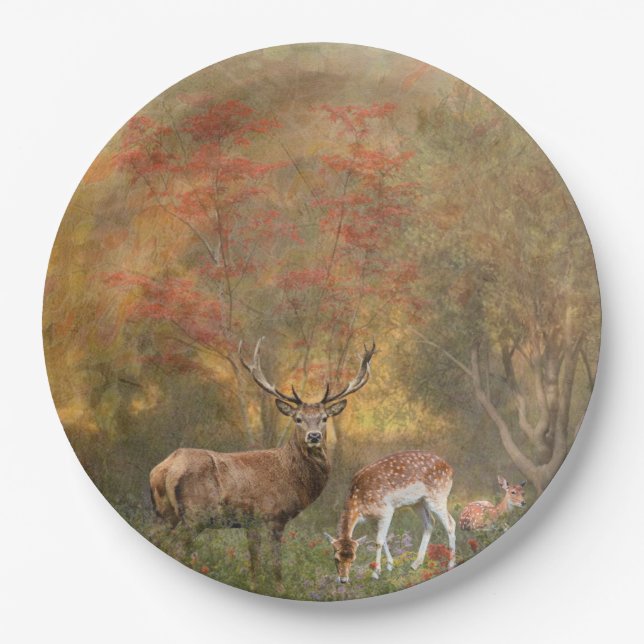 Deers in the autumn forest   paper plate (Front)