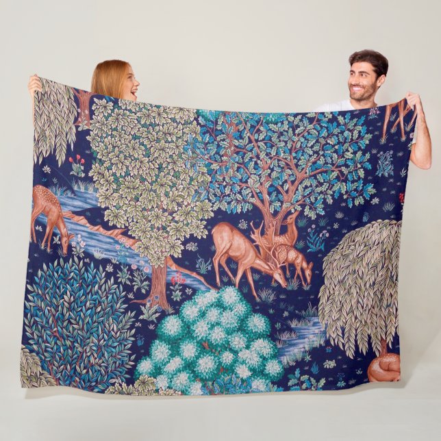 Deers in The Forest, William Morris Fleece Blanket (In Situ)