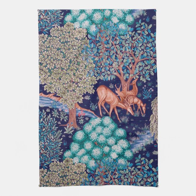 Deers in The Forest, William Morris Tea Towel (Vertical)