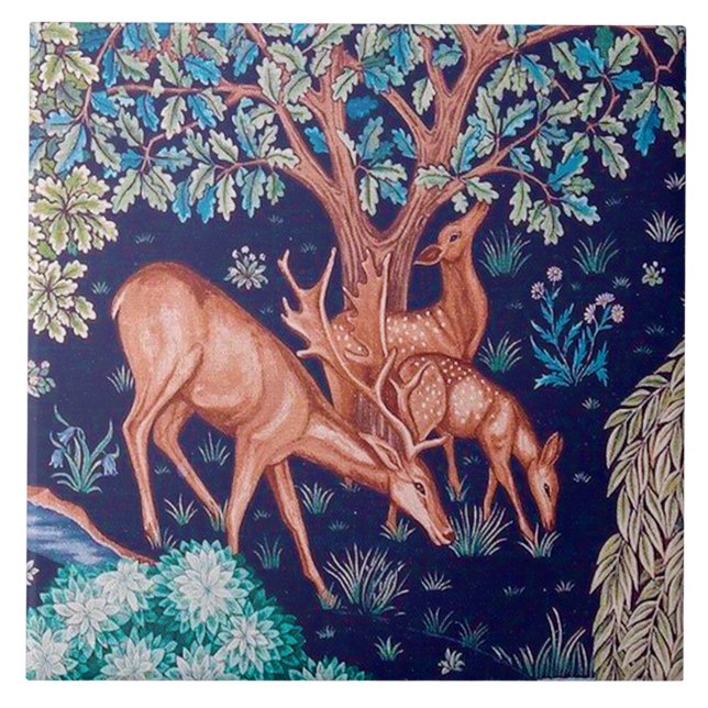 Deers in The Forest, William Morris Tile (Front)