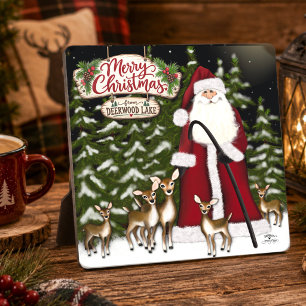 Deerwood Lake Deer Santa Christmas Plaque