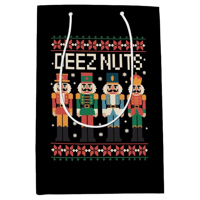 Deez Nuts Funny Christmas Nutcracker Xmas Holiday Medium Gift Bag (Front)