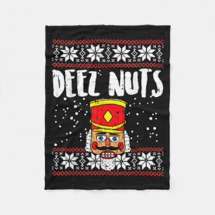 Deez Nuts Nutcracker Funny Ugly Christmas Sweater Fleece Blanket