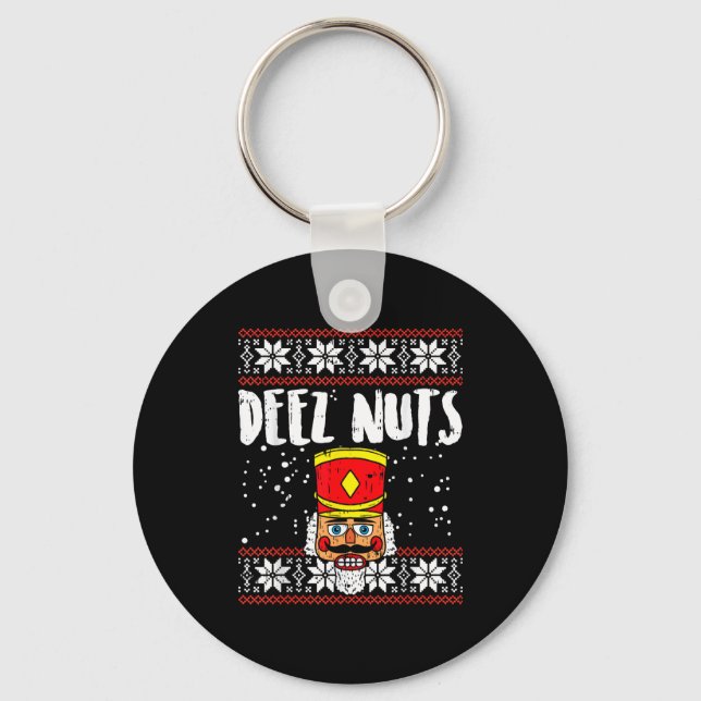 Deez Nuts Nutcracker Funny Ugly Christmas Sweater  Key Ring (Front)