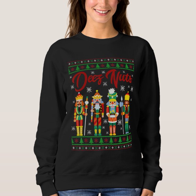 Deez Nuts Nutcracker Ugly Christmas Sweater Meme (Front)