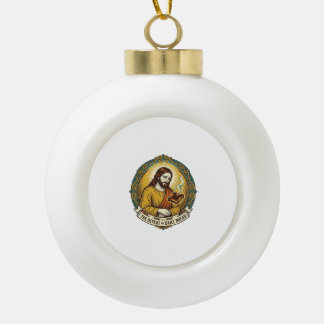 Defeated Jesus Smoking Burnt Toast Breakfast Kitch Ceramic Ball Christmas Ornament