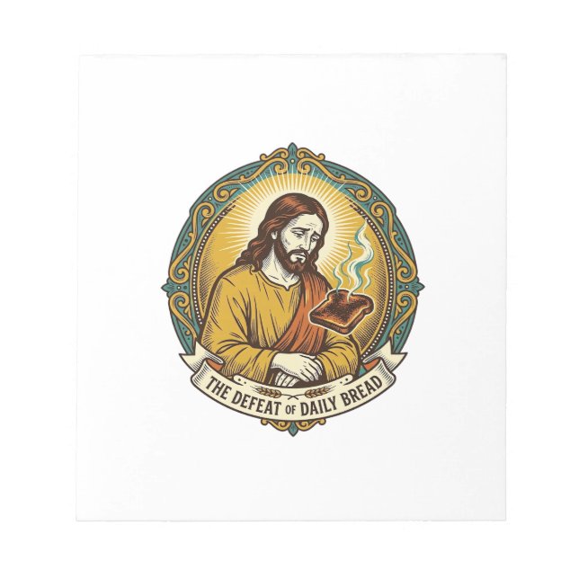 Defeated Jesus Smoking Burnt Toast Breakfast Kitch Notepad (Front)