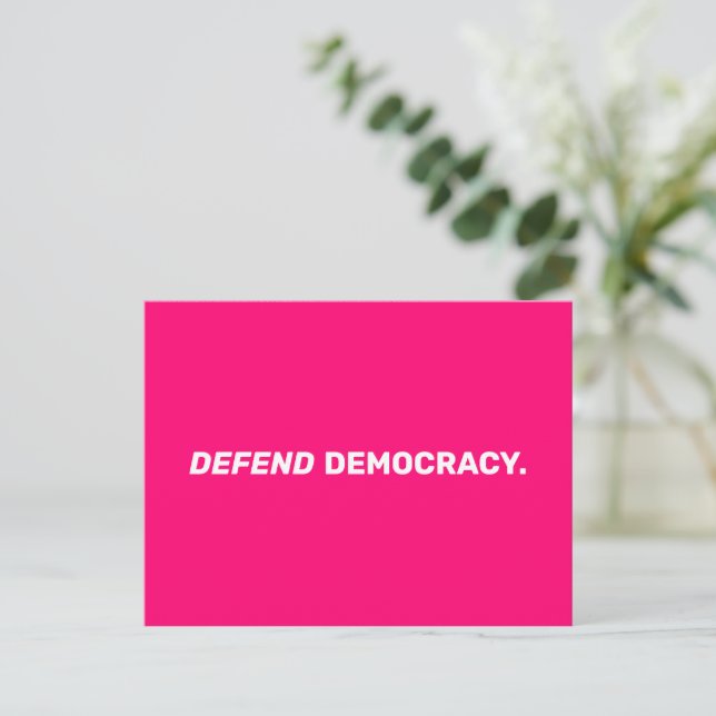 Defend democracy modern typography hot pink postcard (Standing Front)