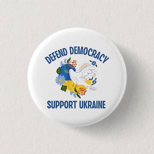 Defend Democracy Support Ukraine American 3 Cm Round Badge (Front)