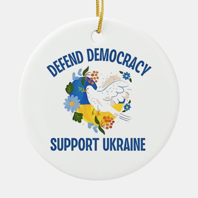 Defend Democracy Support Ukraine American Ceramic Tree Decoration (Front)