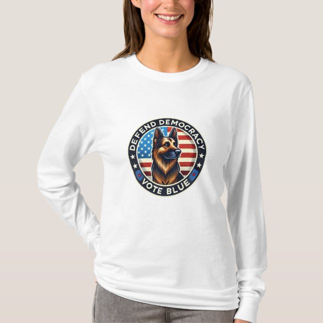 Defend Democracy - Vote Blue - German Shepherd T-Shirt (Front)