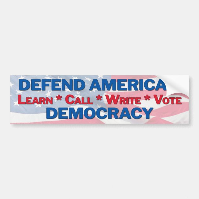 defend our democracy bumper sticker (Front)