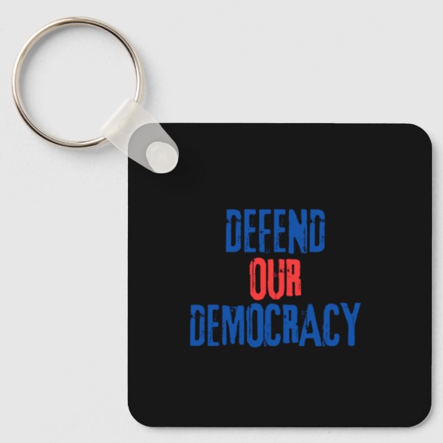Defend Our Democracy Metal Keychain (Front)