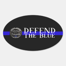 DEFEND THE BLUE POLICE SUPPORT OVAL BUMPER STICKER