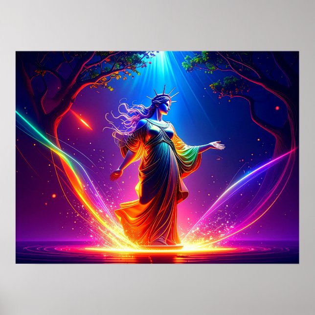 Defender of Democracy Lady Liberty Warrior Goddess Poster (Front)