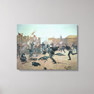 Defending the Fort: Indians attack a U.S. Cavalry Canvas Print