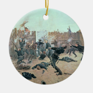 Defending the Fort: Indians attack a U.S. Cavalry Ceramic Tree Decoration