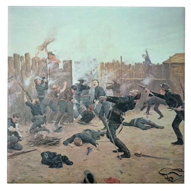 Defending the Fort: Indians attack a U.S. Cavalry Tile (Front)