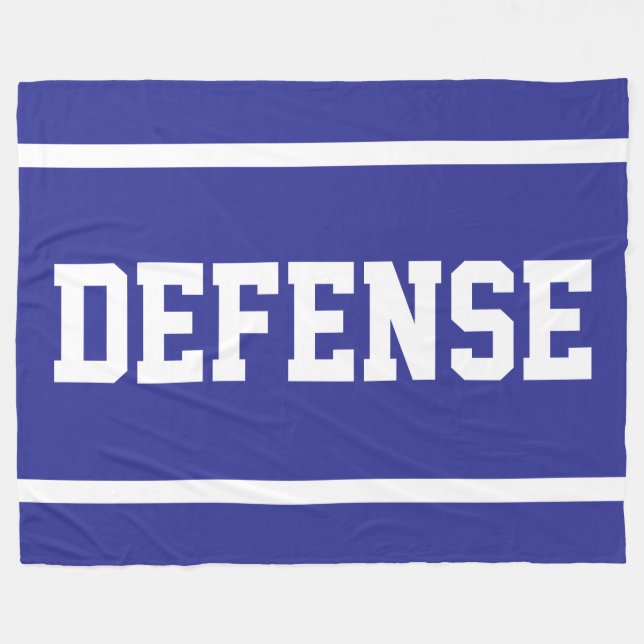 DEFENSE Athletic White Text Stripes On Deep Blue Fleece Blanket (Front (Horizontal))
