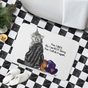 Defiant No Remorse Tabby Cat Funny Bath Mat