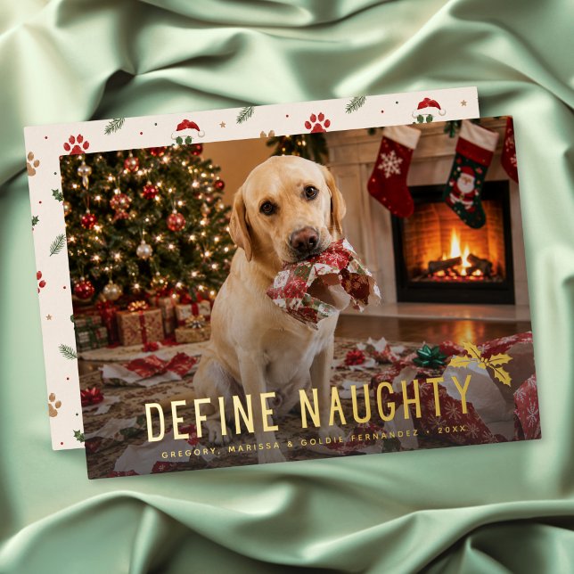 Define Naughty Dog Funny Photo Christmas (Define Naughty Dog Funny Photo Christmas Foil Holiday Card)