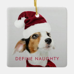 Define Naughty Dog Photo First Christmas Ceramic Ornament