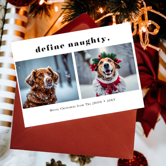 Define Naughty Funny Pet Dog Photo Christmas  Holiday Card (Creator Uploaded)