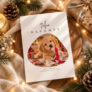 Define Naughty Funny Puppy Photo Christmas Holiday Card