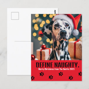 Define Naughty Pet Photo Christmas Red Holiday Postcard