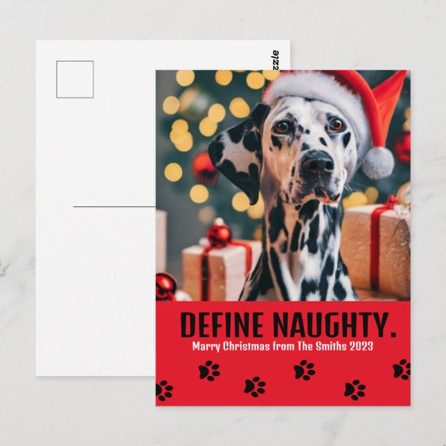 Define Naughty Pet Photo Christmas Red Holiday Postcard (Front/Back)