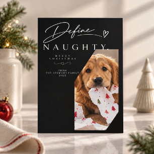 Define Naughty Script Black Dog Photo Christmas Holiday Card