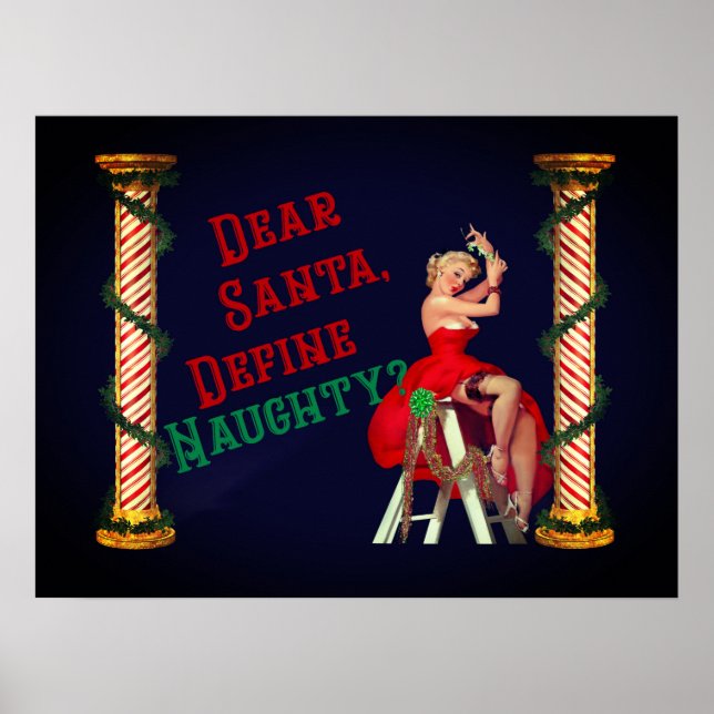 Define Naughty Vintage Pin-Up Girl Christmas Poster (Front)
