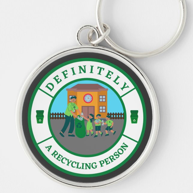 Definitely a recycling person key ring (Front)