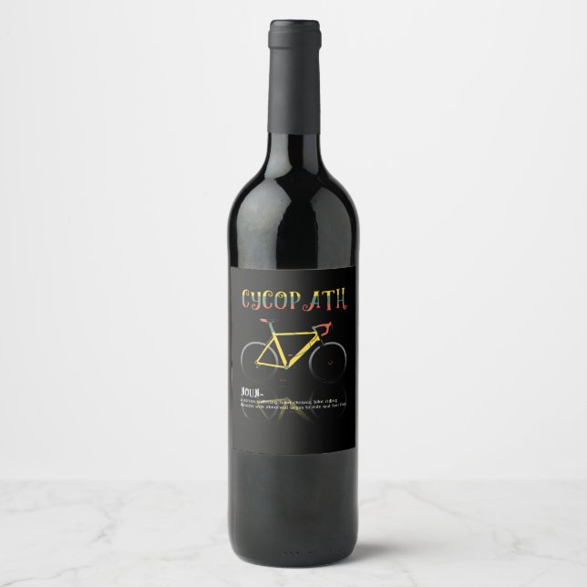 Definition Funny Cycling Addict Gift for Wine Label (Front)
