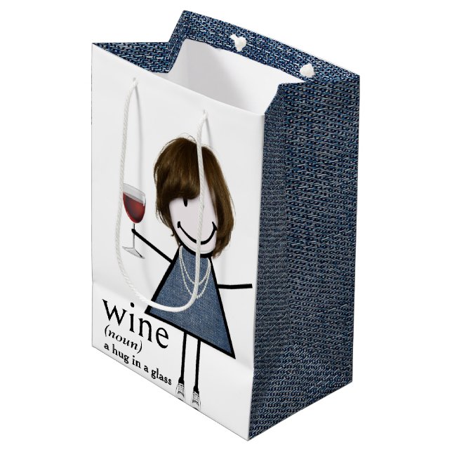 Definition Of Wine With Stick Figure Girl Medium Gift Bag (Front Angled)