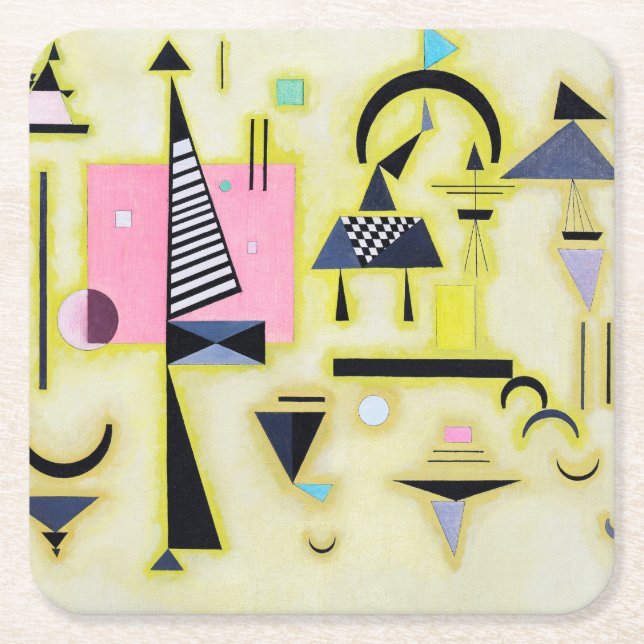 Definitive Rosy, Wassily Kandinsky Square Paper Coaster (Front)