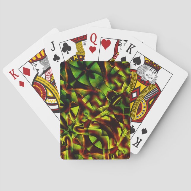 Deformed ties of burnt green ribbons playing cards (Back)