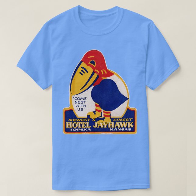 Defunct Hotel Jayhawk Topeka Kansas Luggage Label T-Shirt (Design Front)