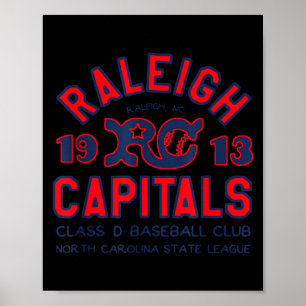 Defunct Raleigh Capitals Vintage Baseball Team Tri Poster
