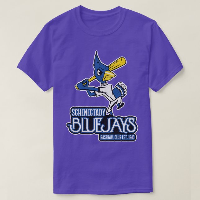 Defunct Schenectady Bluejays Baseball Team T-Shirt (Design Front)